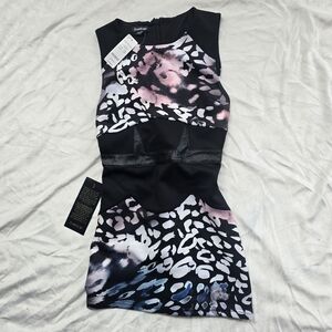 Bebe Black and Pink Animal Print Dress Watercolor Print